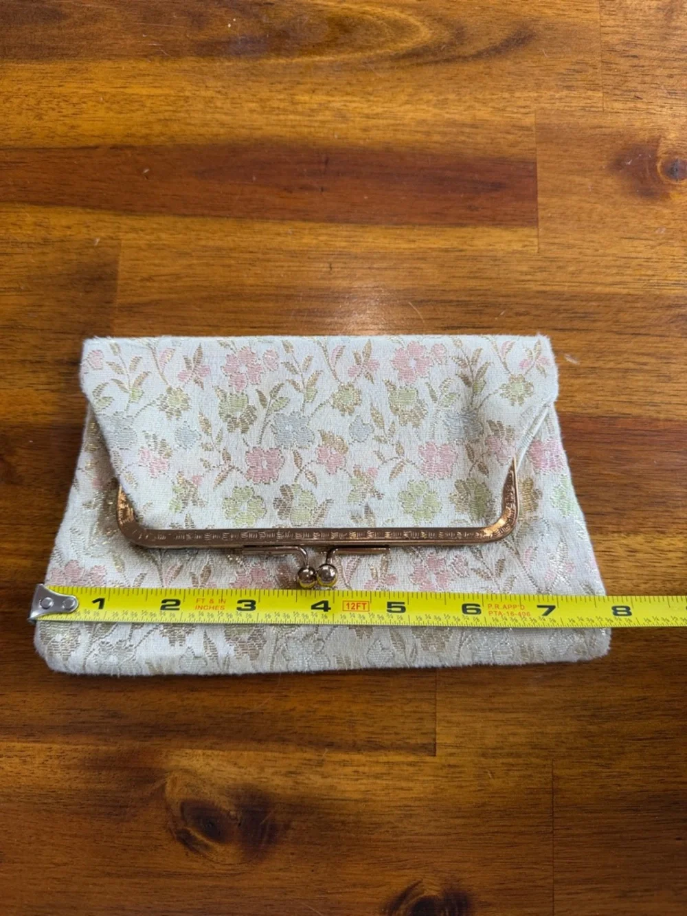 Vintage Mini Floral Brocade Clutch Bag in Cream and Pink Gold